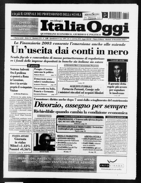 Italia oggi : quotidiano di economia finanza e politica